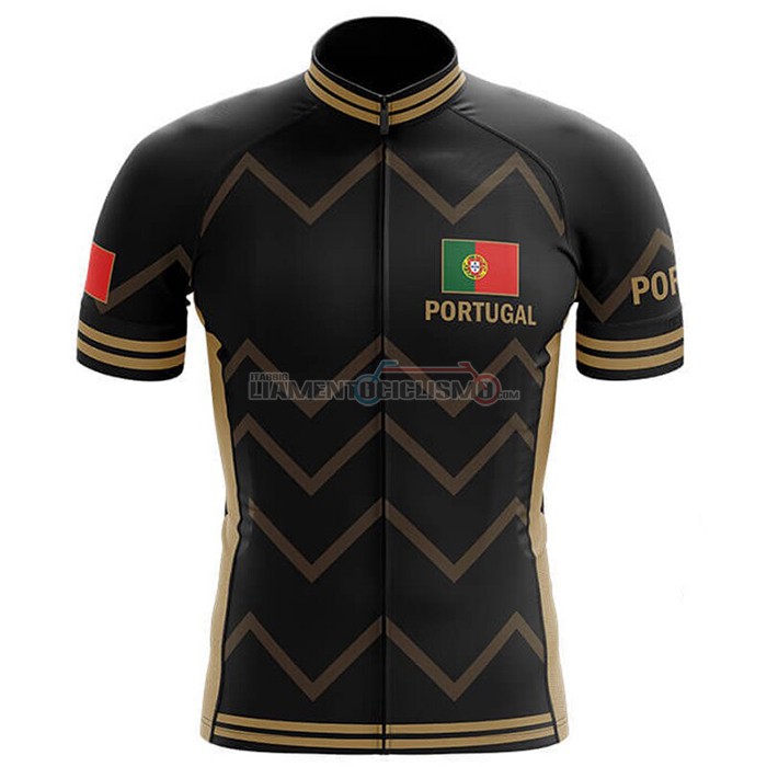 Abbigliamento Ciclismo Campione Portugal Manica Corta 2020 Nero Giallo
